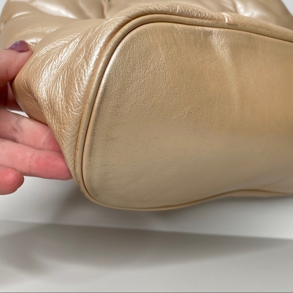 Bodhi Supple Genuine Leather Puffer Bag in Pearl Champagne & Gold - SO LUXE!!! - Picture 9 of 9